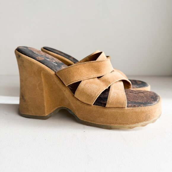 Vintage Spring Chunky Light Beige Wedge Sandal Slides 40 - Picture 2 of 10